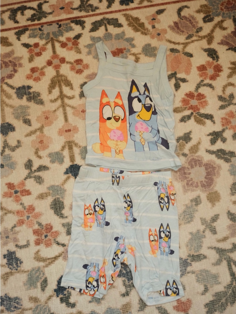 Light Blue Kids Pajama Set with Cartoon Puppies